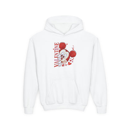 Valentine’s Cute Mouse Youth Hoodie - 'Valentine' Heart Graphic