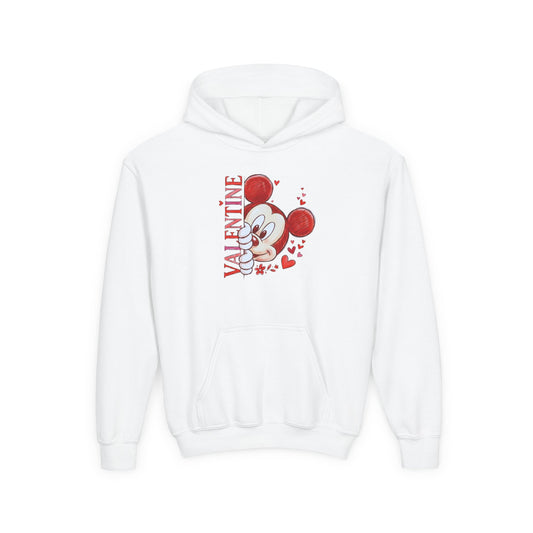 Valentine’s Cute Mouse Youth Hoodie - 'Valentine' Heart Graphic