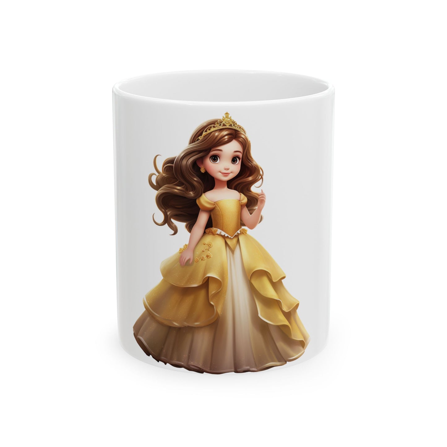 Princess Girl Ceramic Mug — Cute Yellow Gown Tea Coffee Cup (11oz & 15oz)