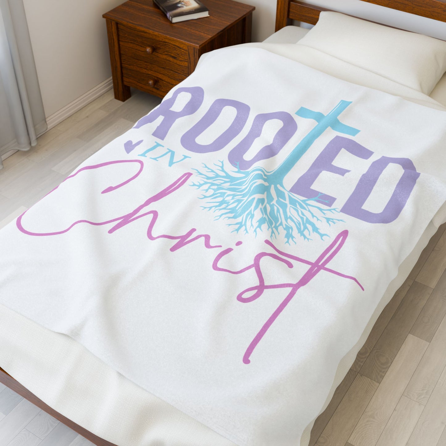 Rooted in Christ Velveteen Plush Blanket — Christian Inspirational Throw for Church, Baptism & Easter