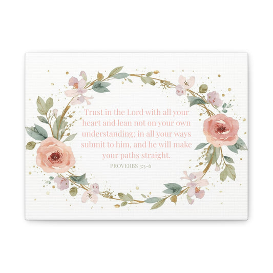 Floral Proverbs 3:5 Canvas Wall Art — Inspirational Bible Verse Matte Canvas