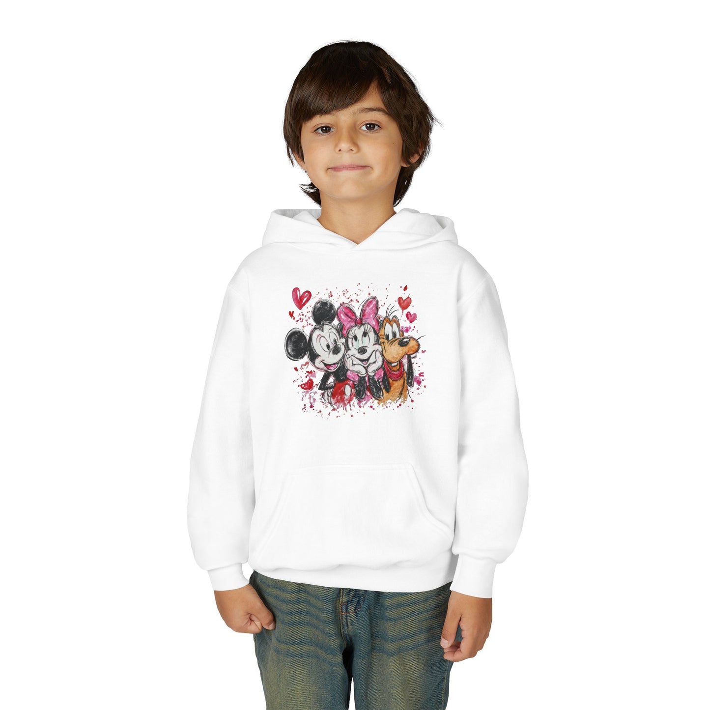 Kids Valentine's Character Crewneck Hoodie — Cute Cartoon Couple & Hearts