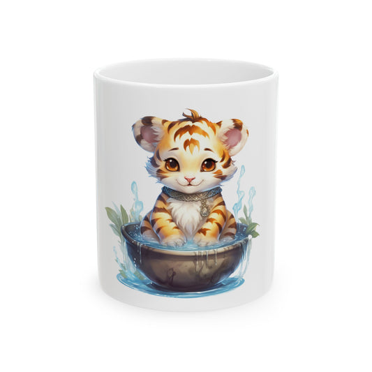 Cute Tiger Cub Mug — Adorable Baby Tiger in Water Ceramic Coffee Cup (11oz & 15oz)