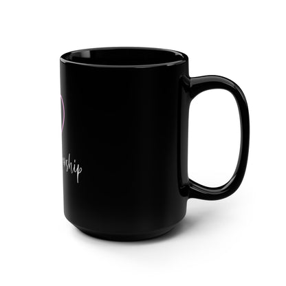 Made to Worship Black 15oz Mug — Psalm 95:1 Heart & Cross Christian Coffee Cup