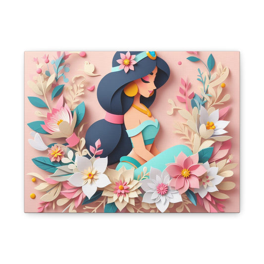 Princess Floral Illustration Canvas Wall Art — Pastel Paper-Cut Style