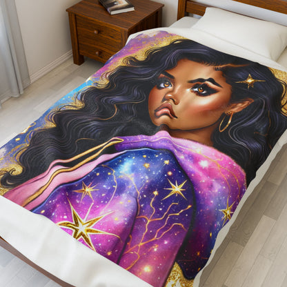 Mystic Stargirl Velveteen Plush Blanket — Celestial Portrait Throw for Cozy Nights