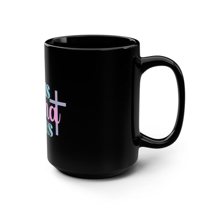 This Mama Prays 15oz Black Mug — Inspirational Christian Coffee Cup for Moms