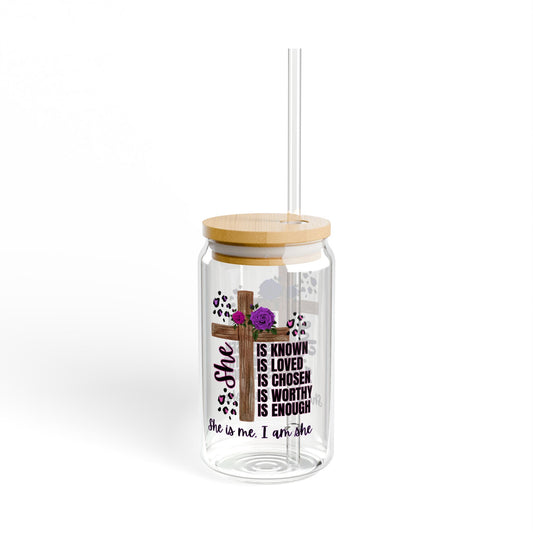 Inspirational Sipper Glass - 16oz, Motivational Drinkware, Reusable Cup, Gift for Her, Faith-Based Tumbler, Summer Hydration (Pink, Purple , Blue)