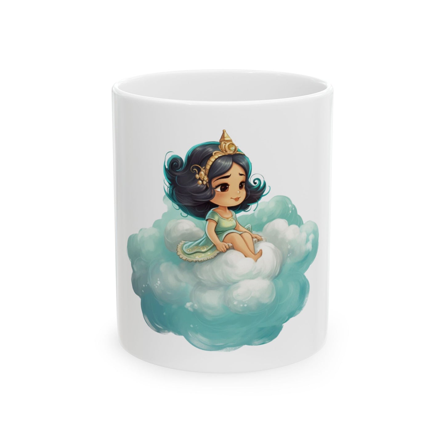 Princess on a Cloud Ceramic Mug – Cute Chibi Girl Illustration (11oz & 15oz)