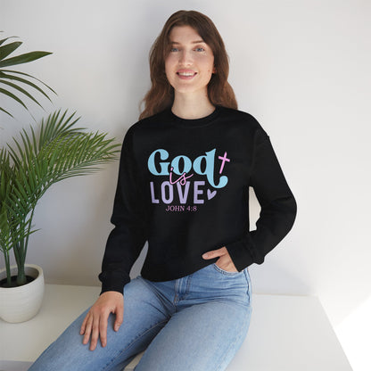 God Is Love Crewneck Sweatshirt – John 4:8 Pastel Faith Pullover