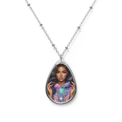 Mystic Girl Oval Necklace — Celestial Portrait Pendant
