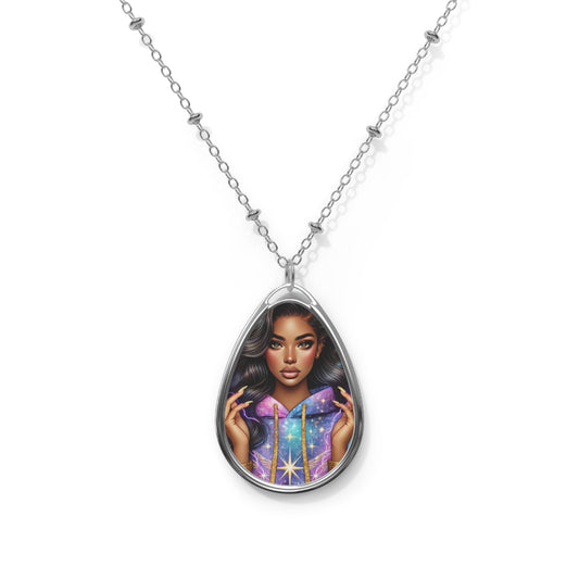 Mystic Girl Oval Necklace — Celestial Portrait Pendant