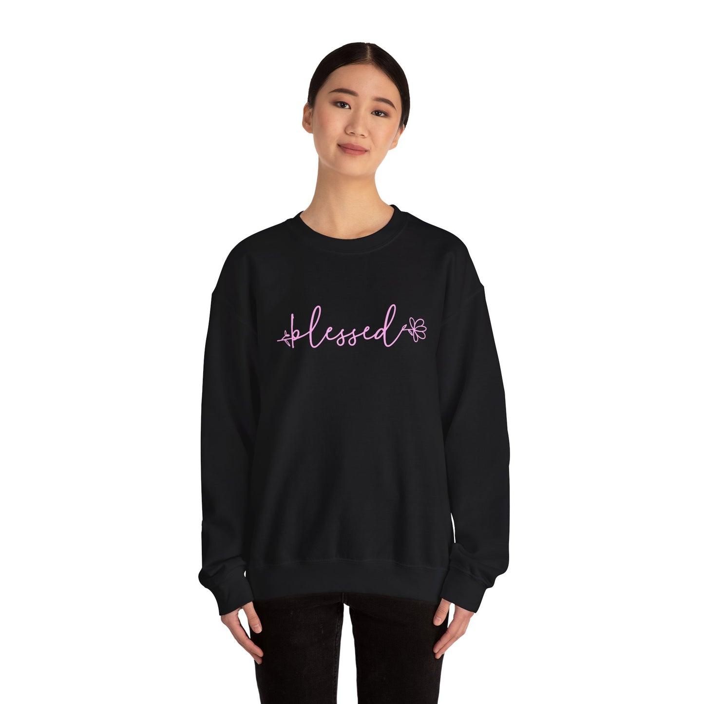Blessed Crewneck Sweatshirt — Pink Script Cozy Pullover