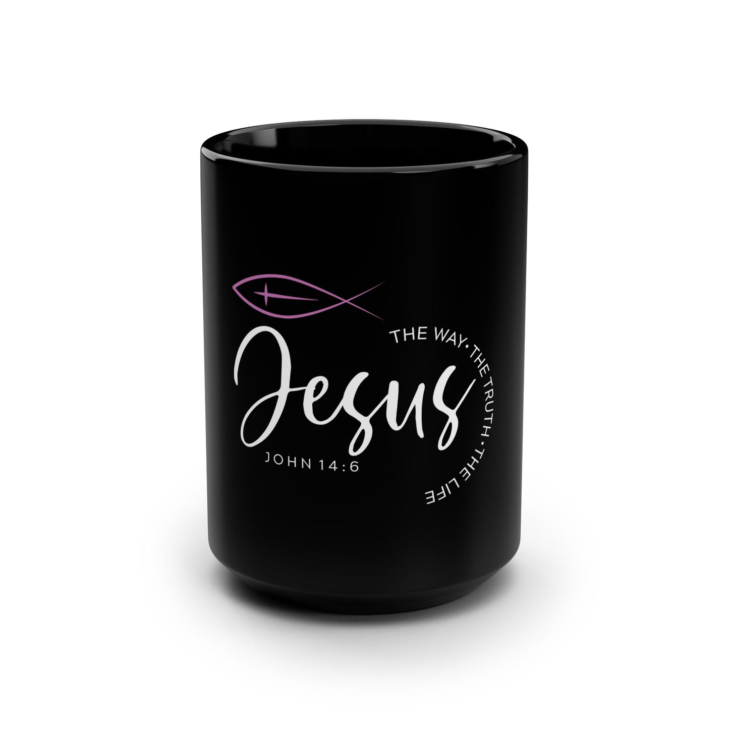 Christian Coffee Mug — "Jesus: The Way, The Truth, The Life" 15oz Black Ceramic
