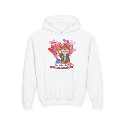 Youth Hoodie — "You Are My Greatest Adventure" Cartoon Valentine Hoodie