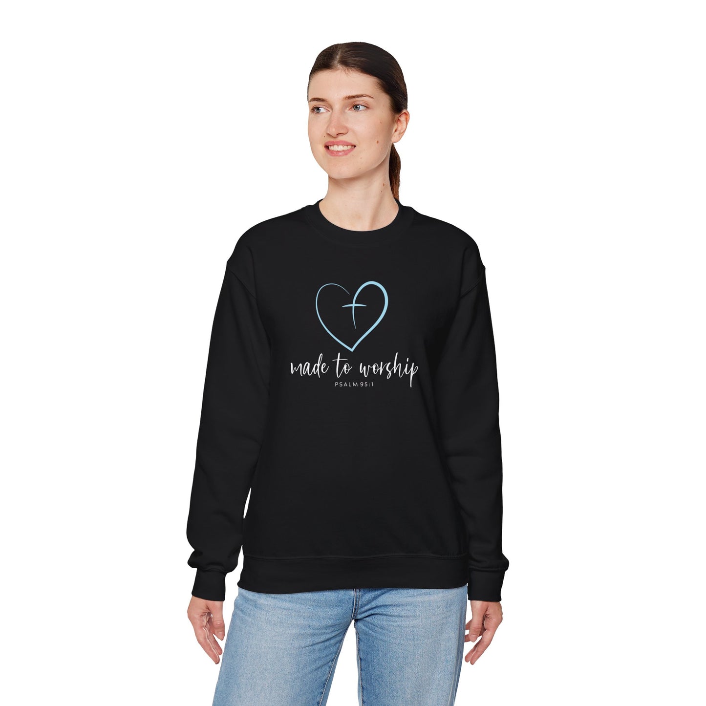Made to Worship Sweatshirt – Christian Heart Cross Crewneck