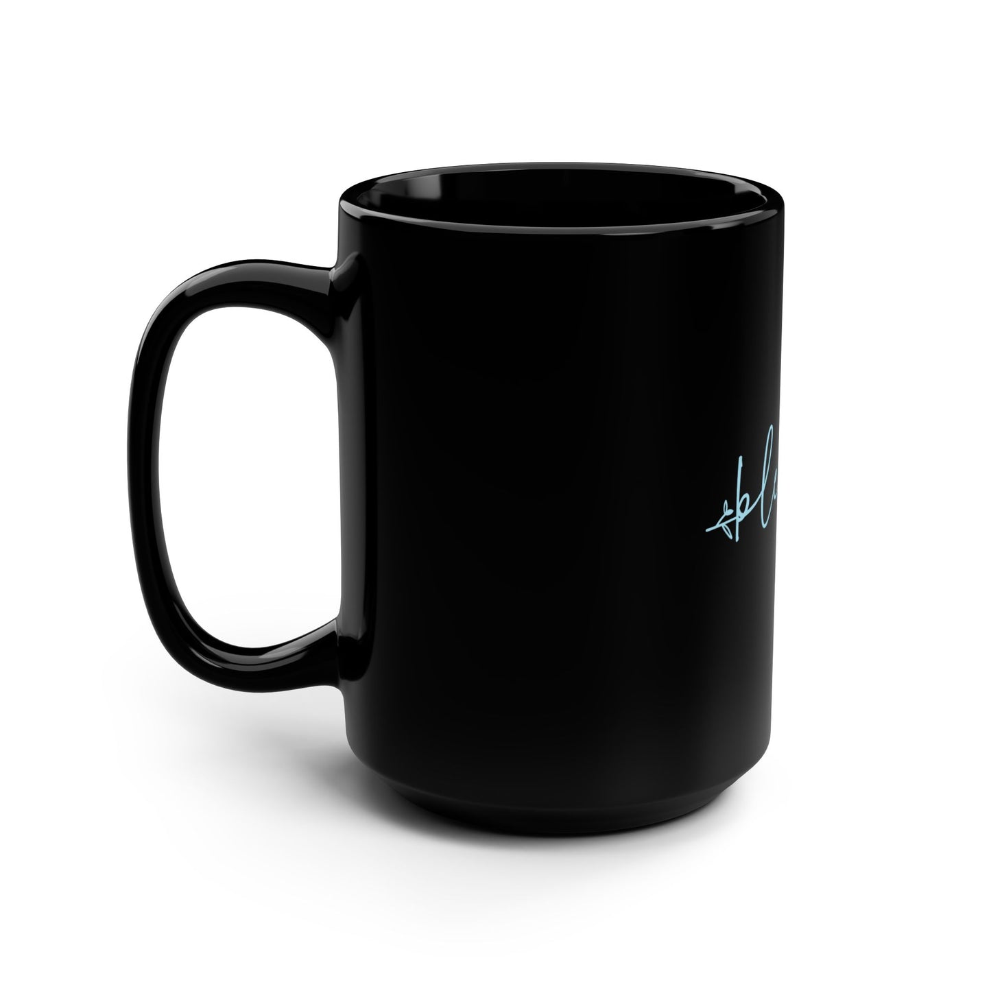 Blessed Script Black Ceramic Mug — 15oz Inspirational Coffee Cup