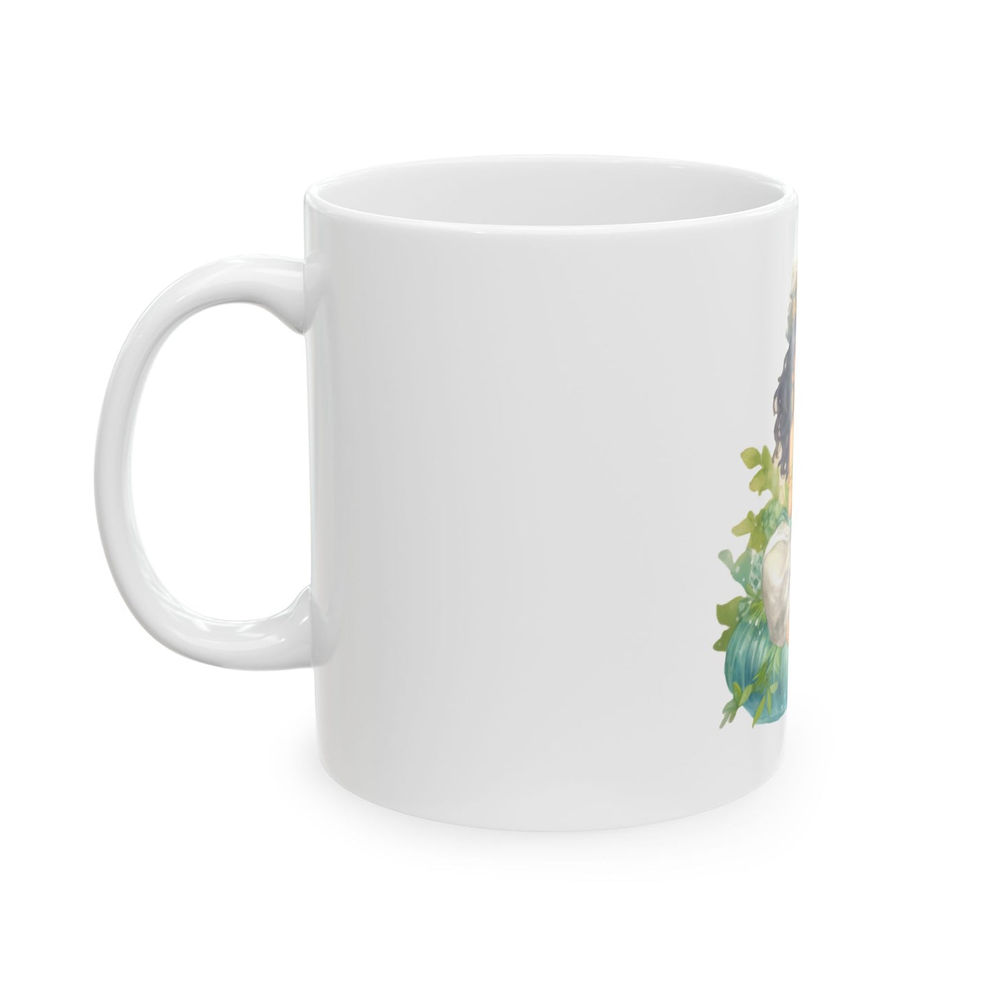 Goddess and White Tiger Ceramic Mug (11oz, 15oz) — Cute Mythical Illustration Coffee Cup