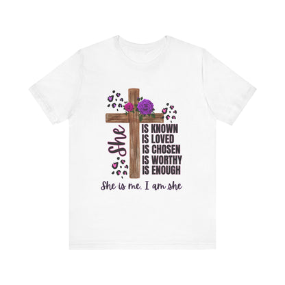 Faith-Inspired Unisex Jersey Tee, Inspirational T-Shirt for Women, Spiritual Gift, Church Events, Empowerment Apparel, Everyday Wear (PINK & PURPLE)