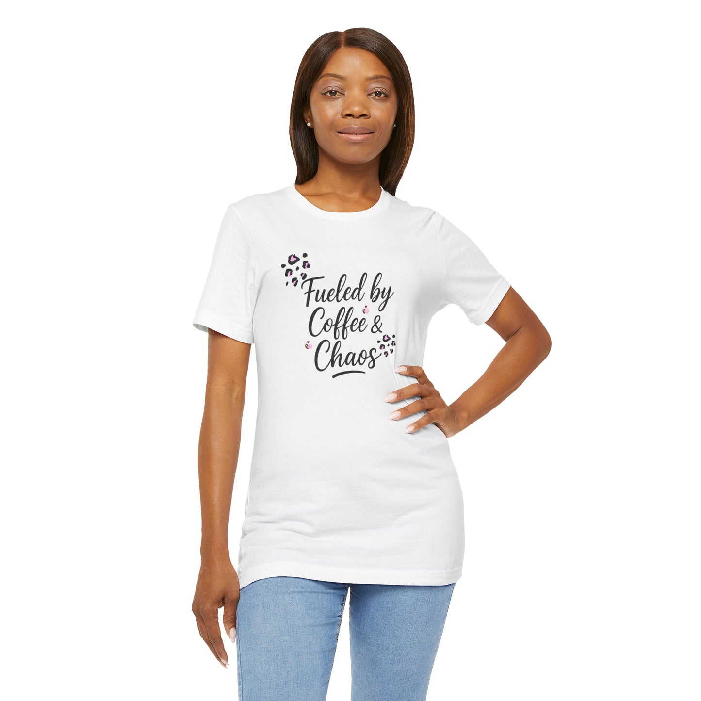 Fueled by Coffee & Chaos Tee - Unisex Jersey Short Sleeve Tee, Funny T-Shirt, Coffee Lover Gift, Mother's Day Shirt, Daily Wear