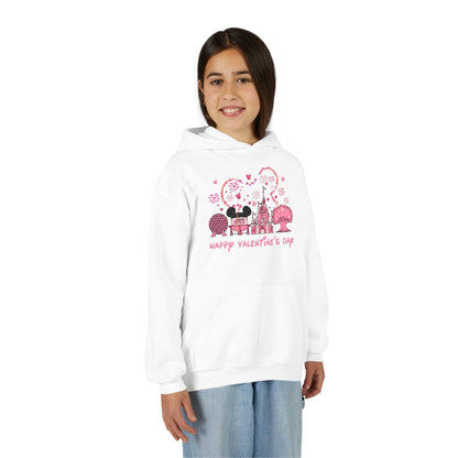 Valentine's Day Kids Hoodie — Cute Pink Castle & Mouse Couple Design