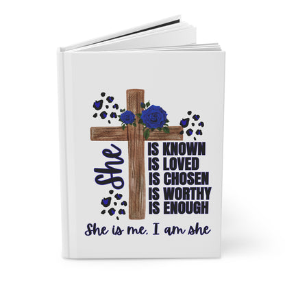 Inspirational Hardcover Journal with Cross Design, Guided Journal, Gift for Women, Faith-Based Writing, Daily Reflection, (BLUE)