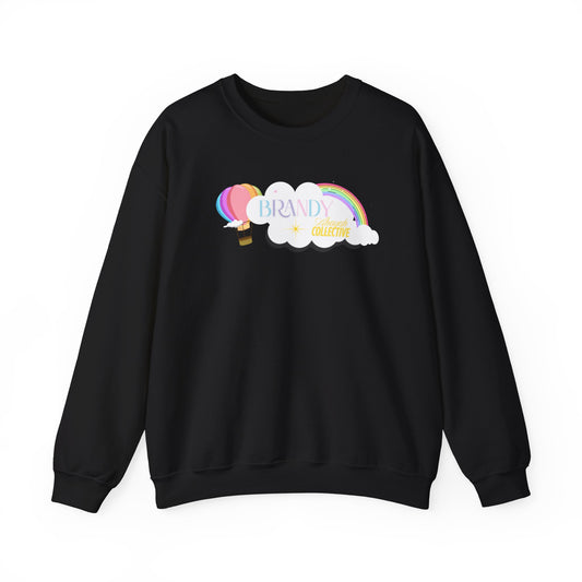 Crewneck Sweatshirt — Brandy Cloud & Rainbow Hot Air Balloon Graphic