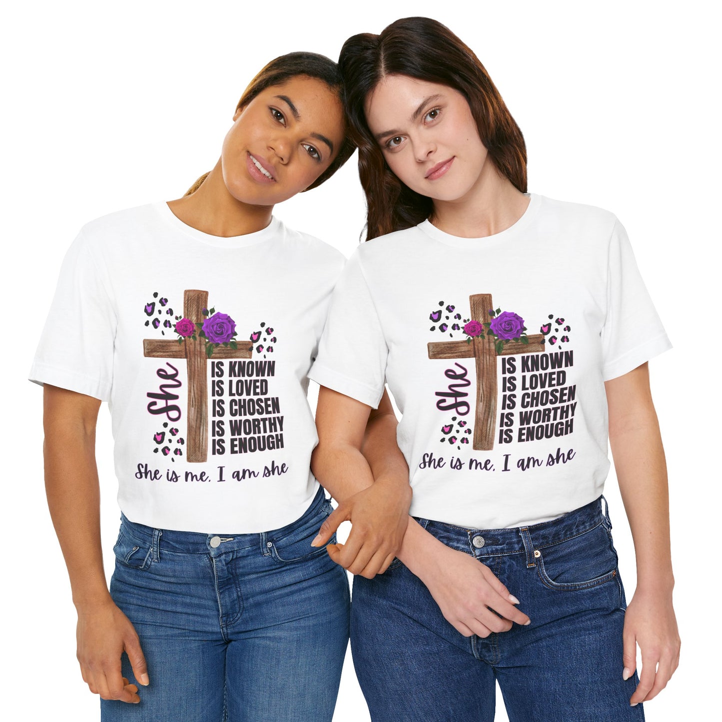 Faith-Inspired Unisex Jersey Tee, Inspirational T-Shirt for Women, Spiritual Gift, Church Events, Empowerment Apparel, Everyday Wear (PINK & PURPLE)