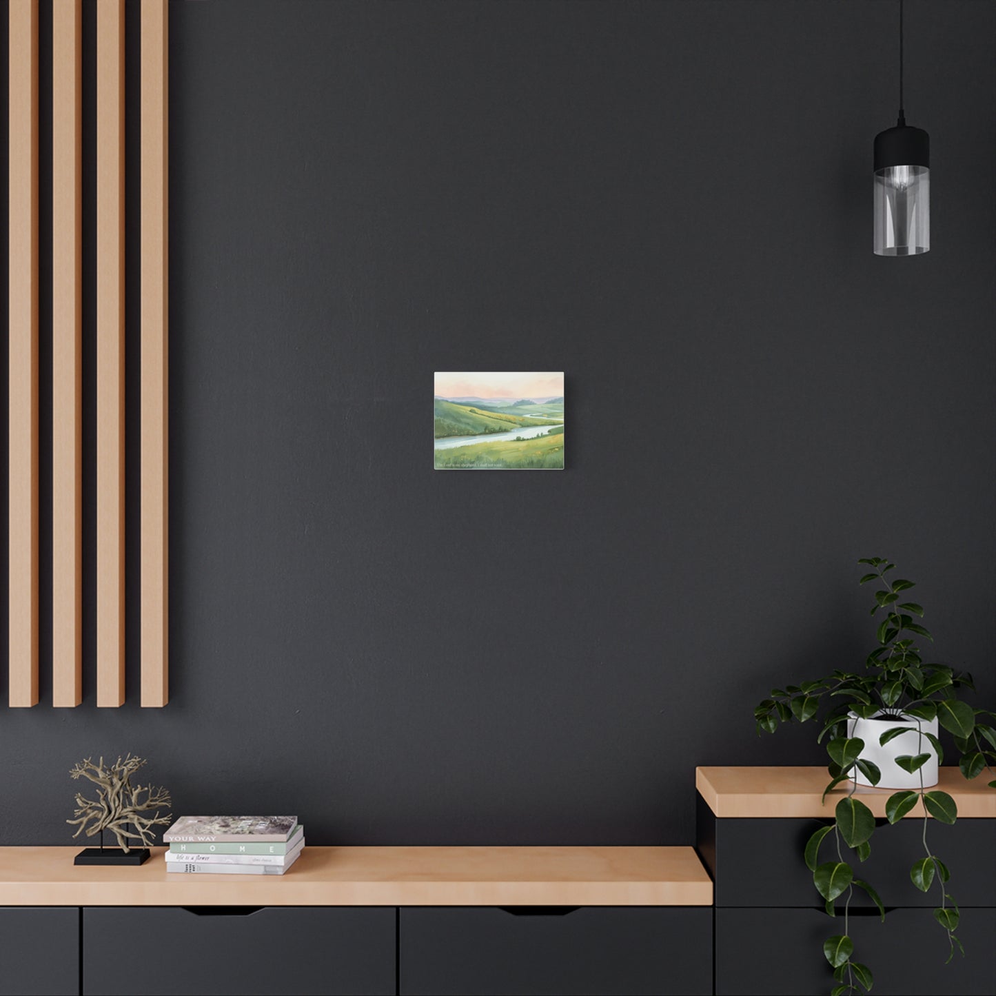 Canvas Wall Art — Serene River Landscape with 'The Lord is my shepherd; I shall not want.'