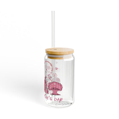 Valentine's Theme Sipper Glass - 16oz Romantic Castle & Fireworks Drink Tumbler