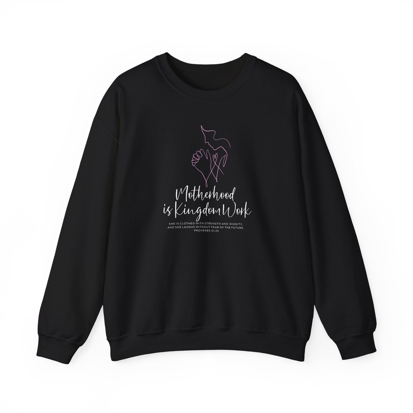 Motherhood Crewneck Sweatshirt — "Motherhood is Kingdom Work" Inspirational Mom Sweatshirt