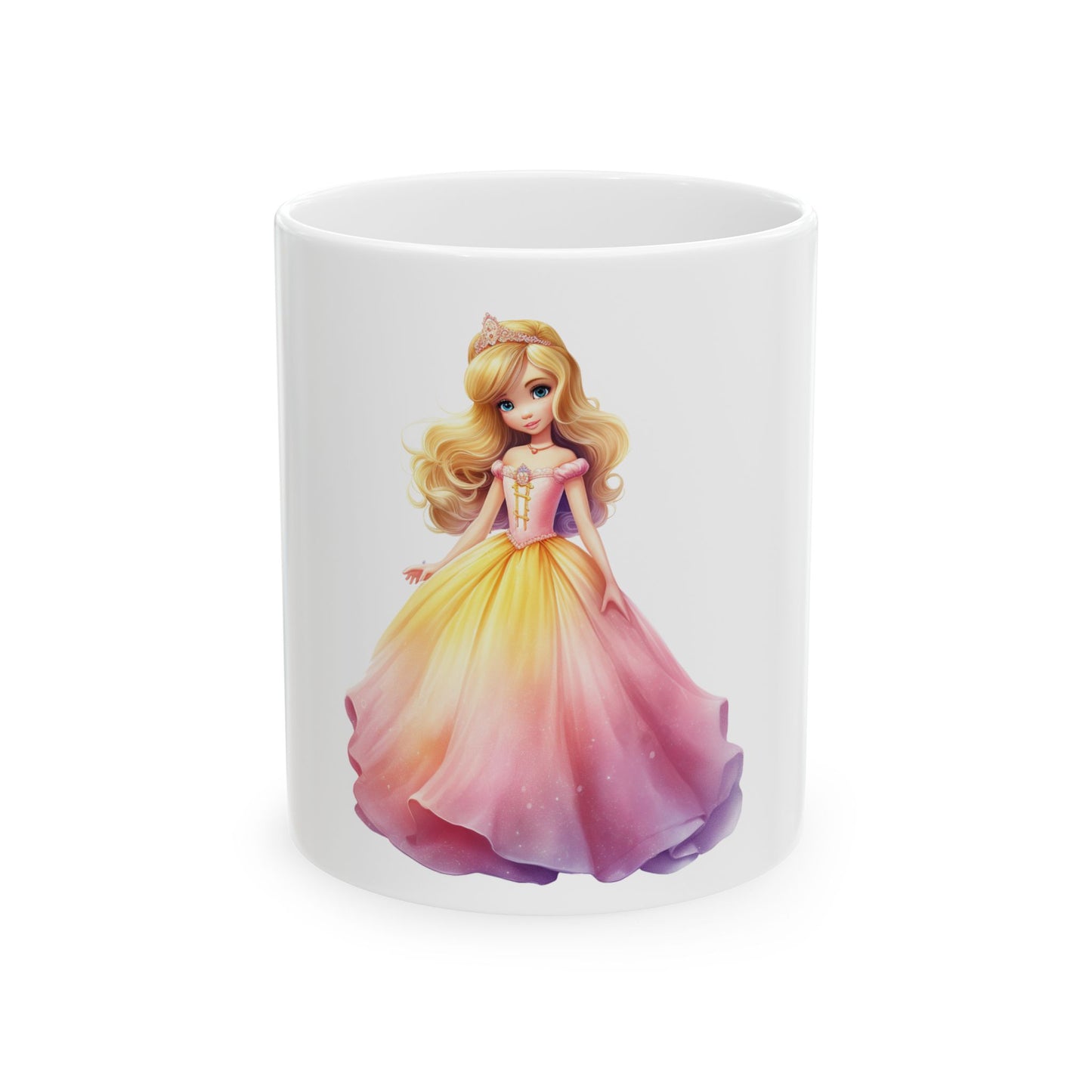 Princess Fairy Tale Ceramic Mug – Cute Girl in Pink & Yellow Gown (11oz/15oz)