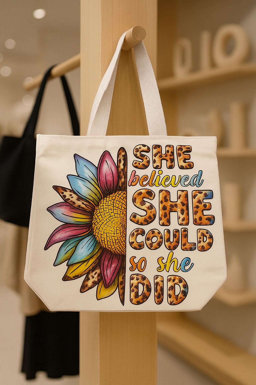 SHE BELIEVED SHE COULD SO SHE DID - WHT TOTE BAG - MED