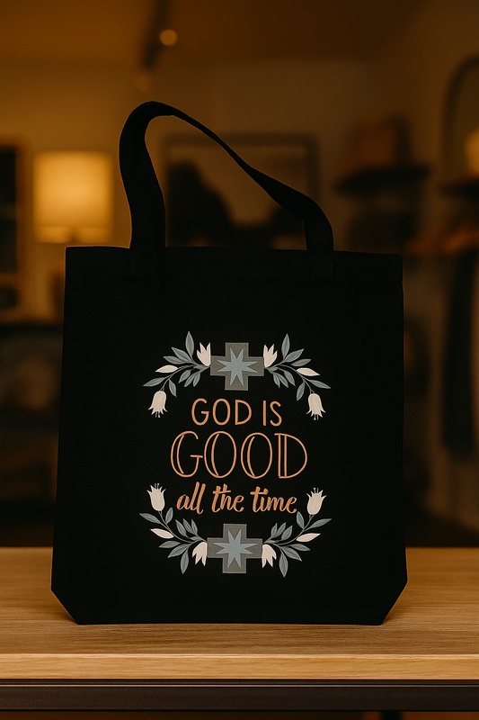 GOD IS GOOD ALL THE TIME -BLK TOTE BAG - LG