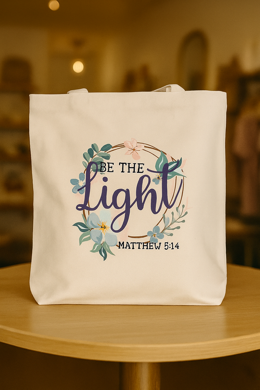 BE THE LIGHT - WHT TOTE BAG- LG
